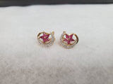 Star & Crescent Moon Ruby Diamond Earrings 1.14cttw 14k Yellow Gold