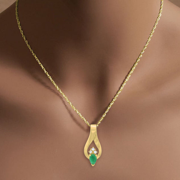 Pear Shaped Diamond Emerald Pendant .41cttw 14k Yellow Gold
