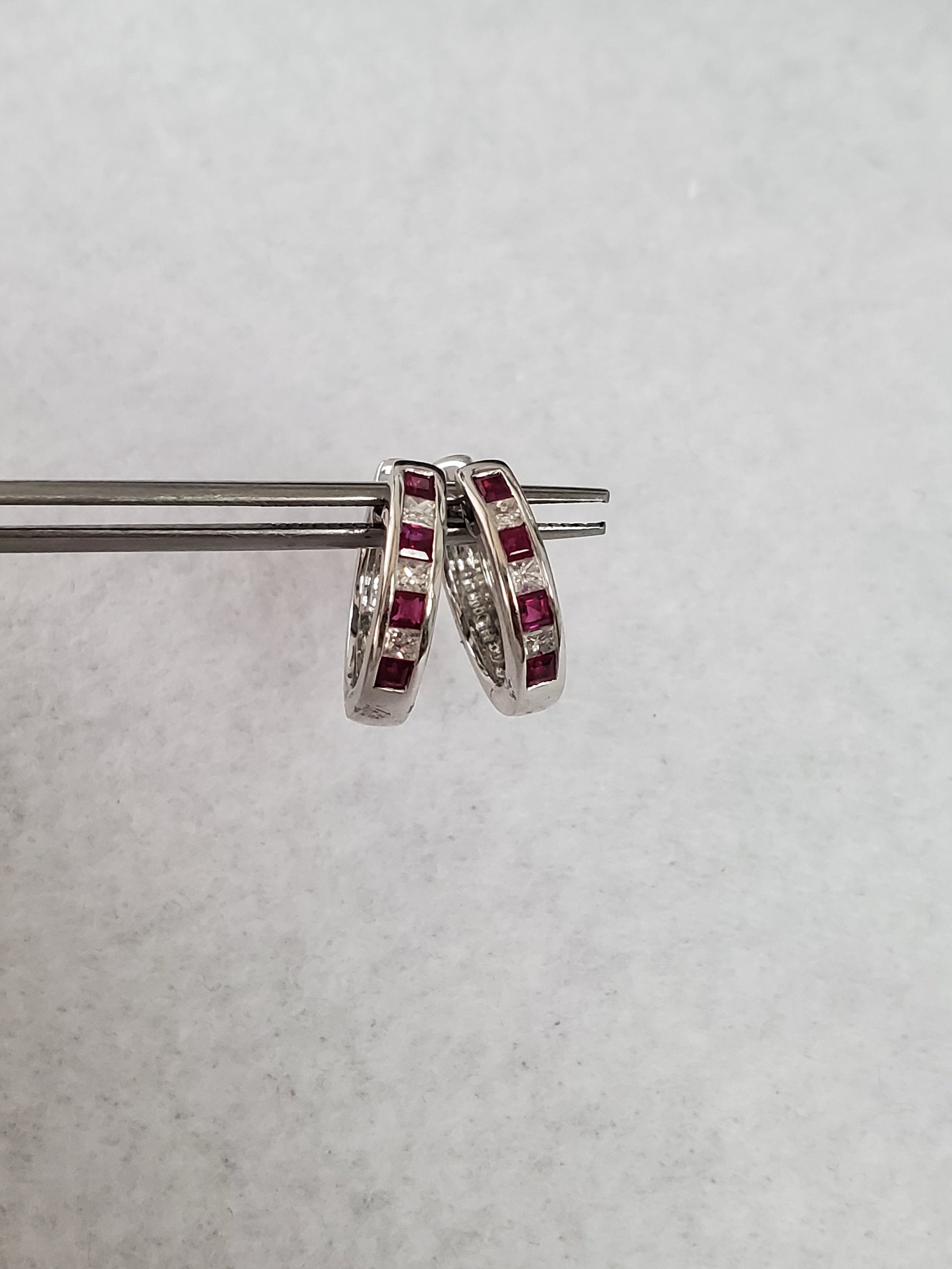 Ruby Diamond Earrings .78cttw 14k White Gold