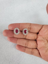 Diamond Halo Ruby Earring 2.56cttw 14k White Gold
