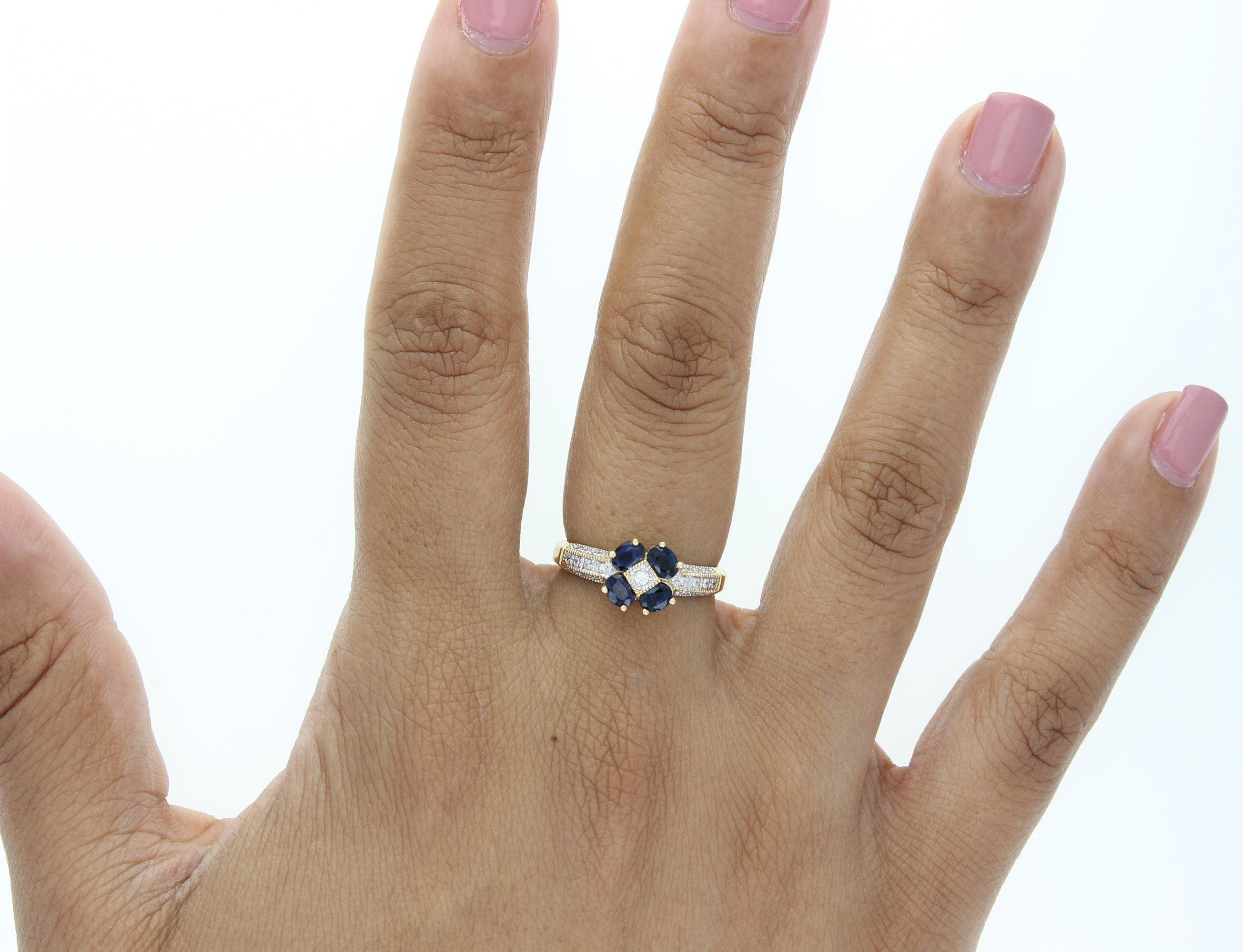 Diamond & Sapphire Flower Ring .85cttw 14K Yellow Gold