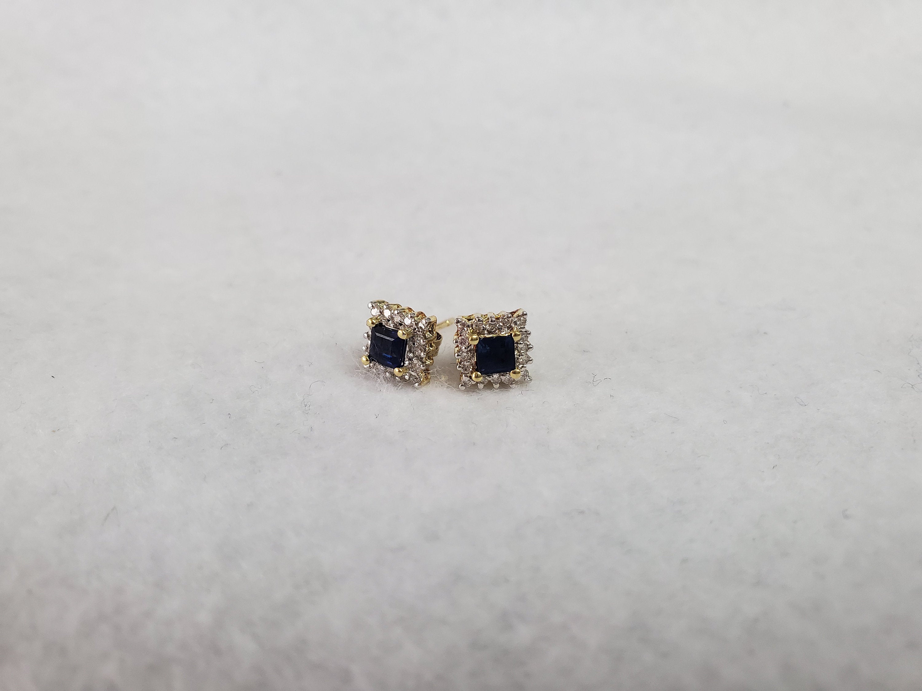 Sapphire Diamond Square Halo Studs - 1.00cttw - 14k Yellow Gold