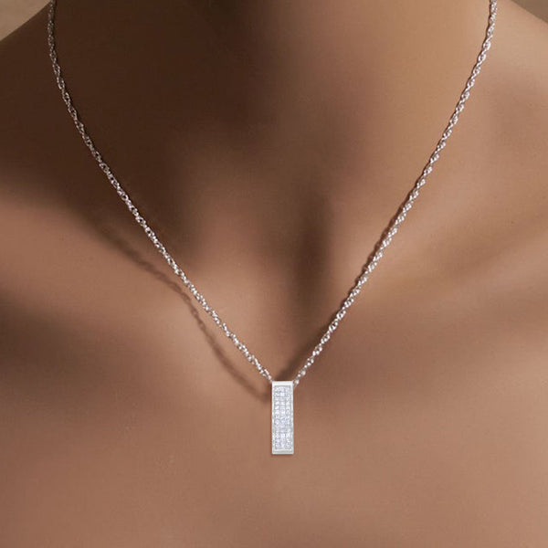 Princess Cut Diamond Necklace .50cttw 14k White Gold