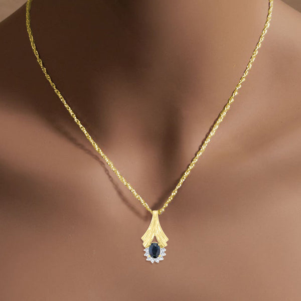 Oval Sapphire Diamond Pendant 1.07cttw 14k Yellow Gold