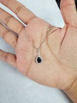 Pear Shaped Teardrop Sapphire Diamond Pendant .37cttw 14k White Gold