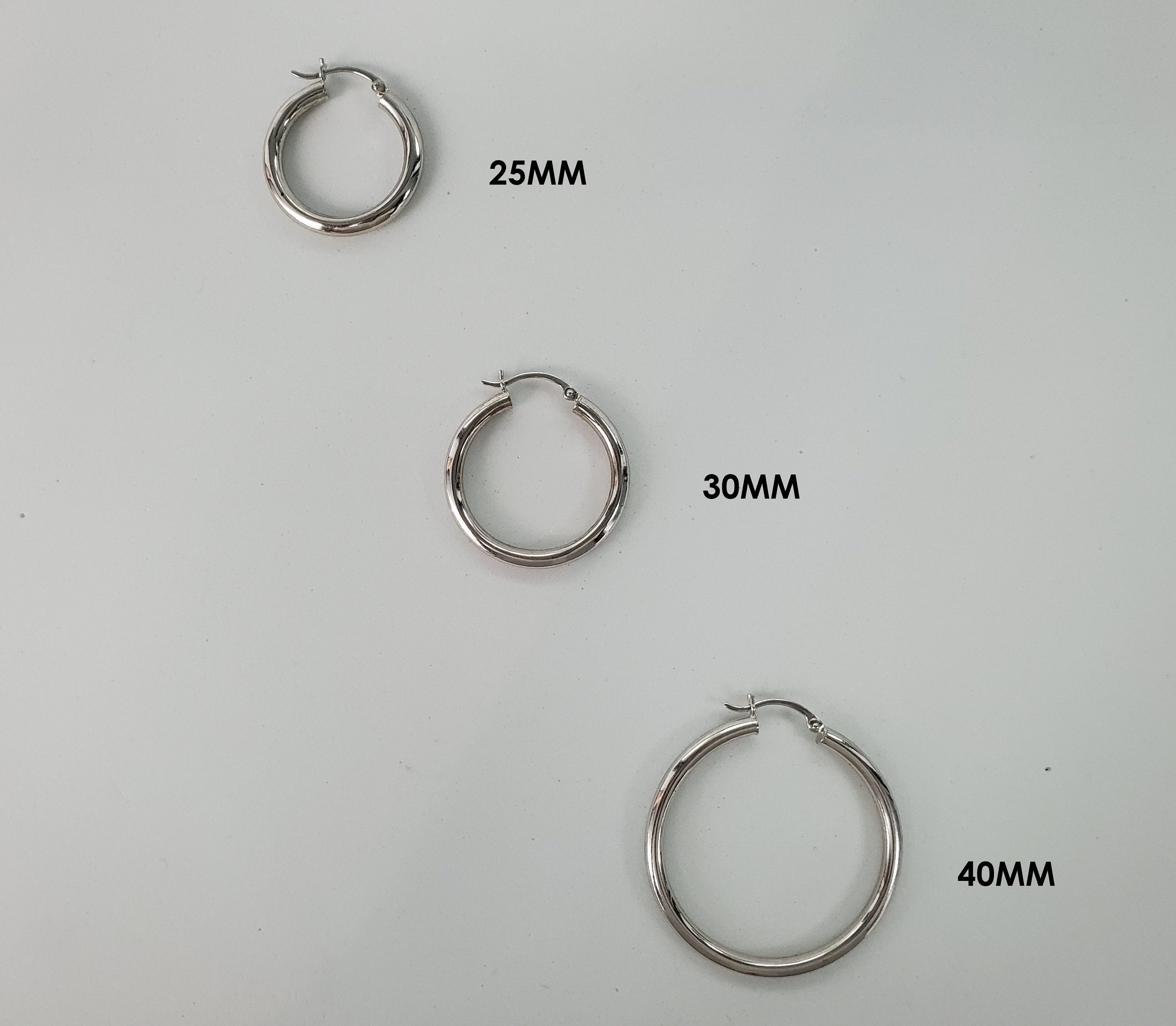 Polished Hoops 14k White Gold 25mm 30mm 40mm