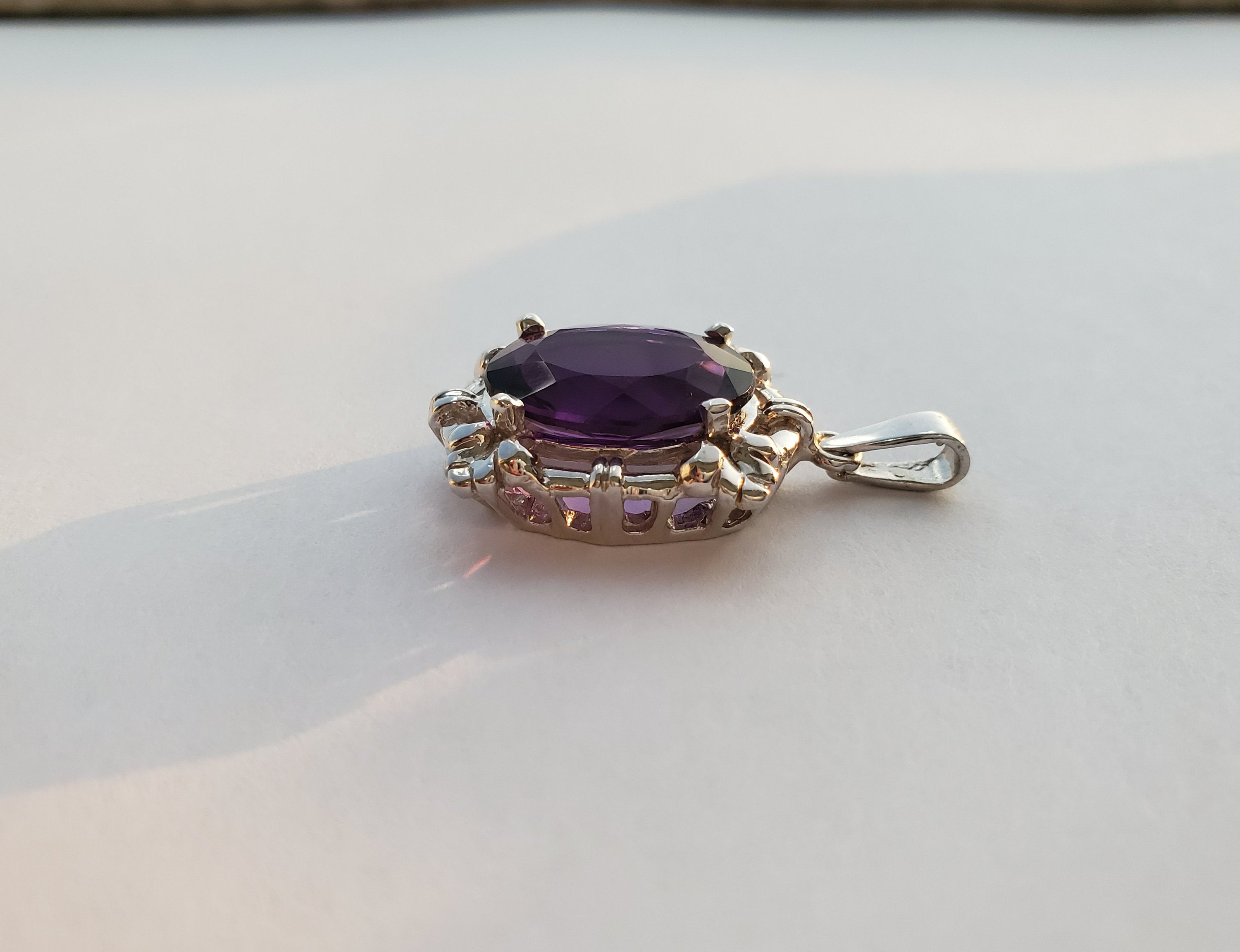 Vintage Amethyst Pendant 7.77cttw 14k White Gold