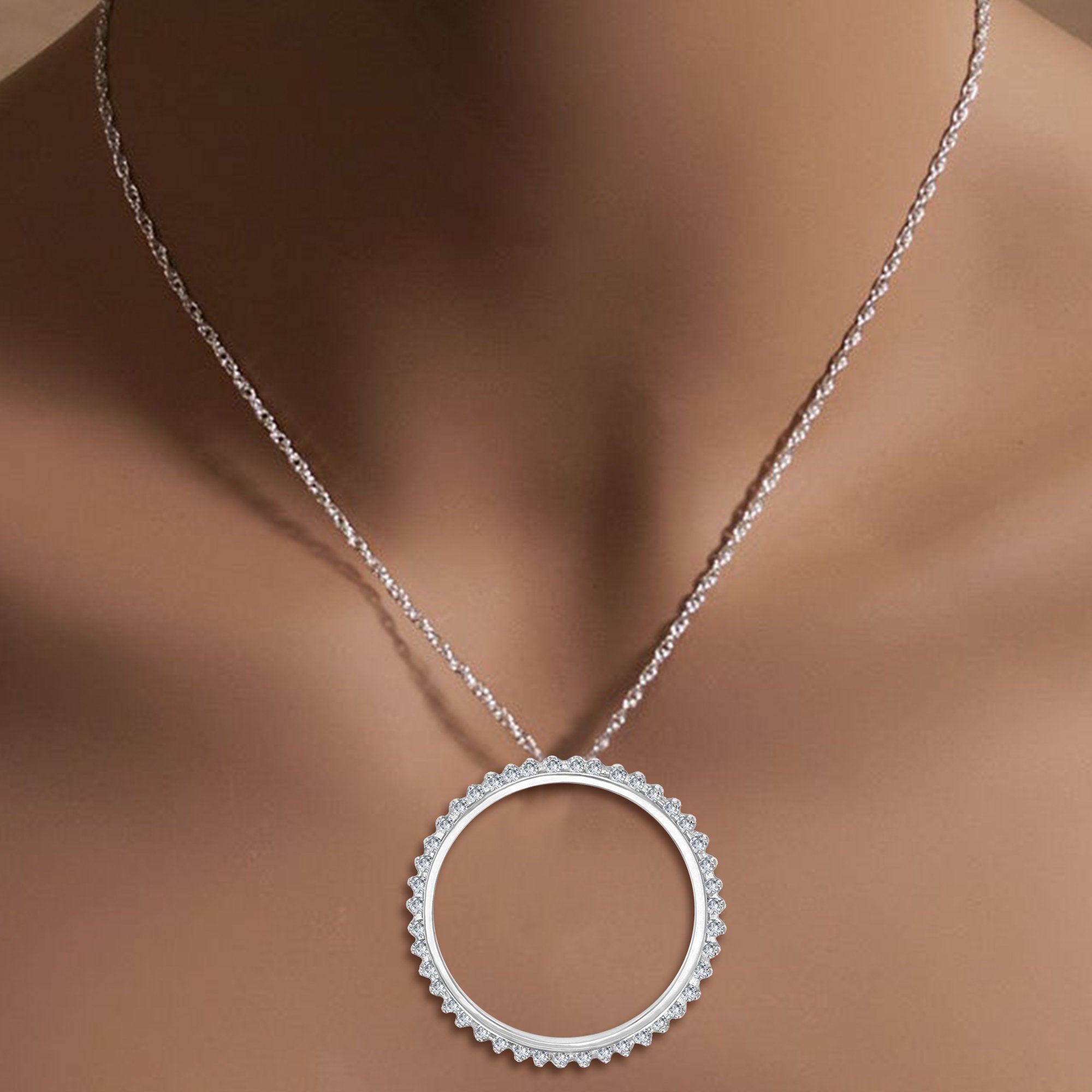 Circle of Life Diamond Necklace 1.06cttw 14k White Gold