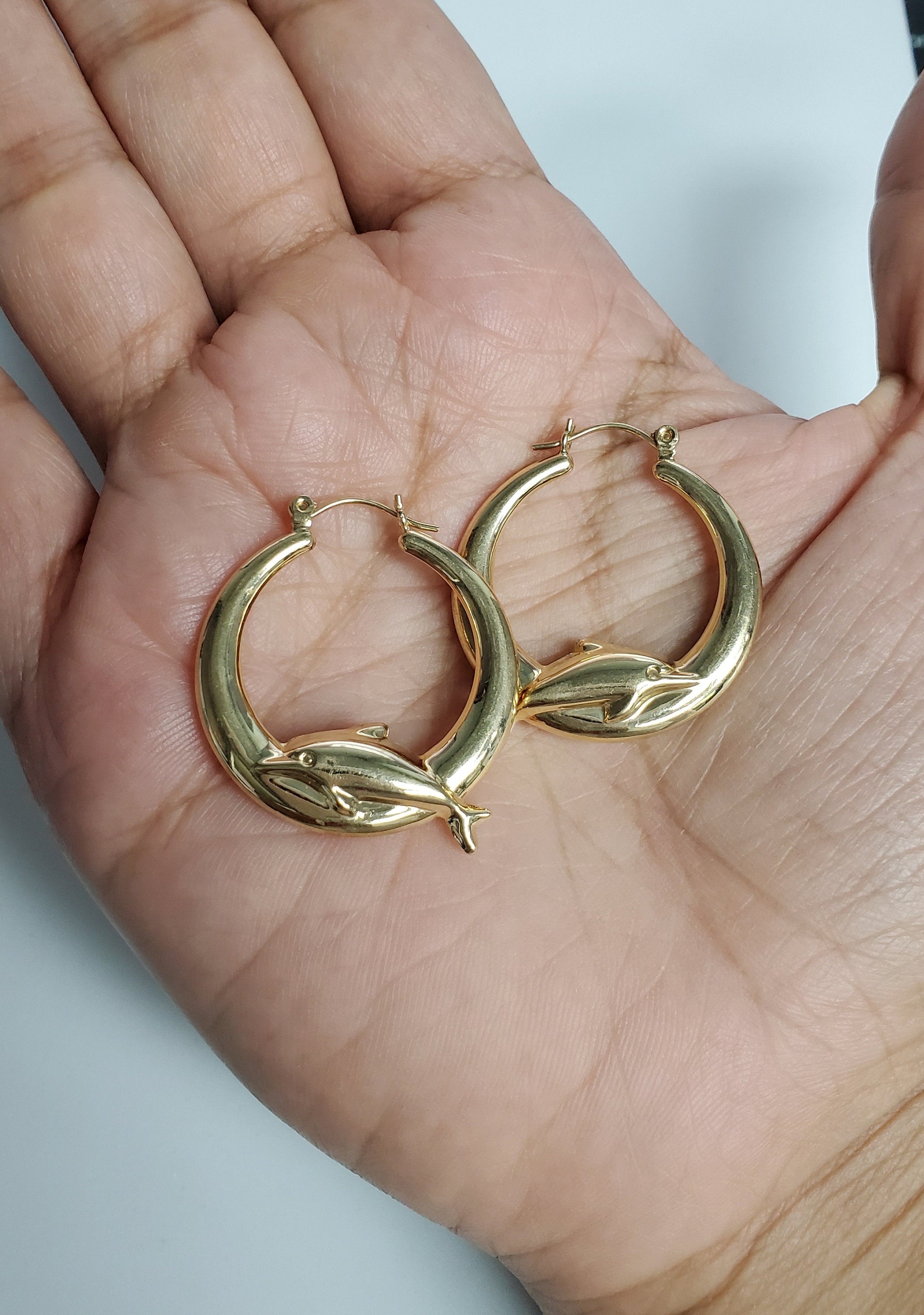 Polished Dolphin Gold Hoops 14k Yellow Gold