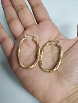 Oval Twisted Diamond Cut Gold Hoops 14k Yellow Gold