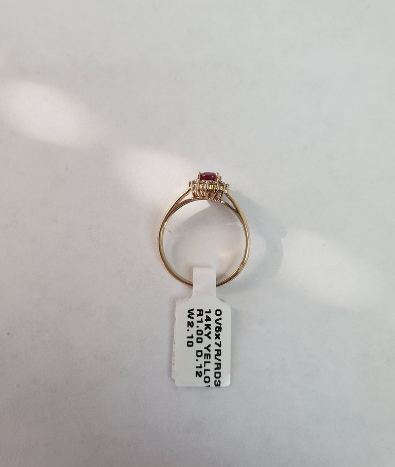 Diamond Ruby Halo Engagement Ring 14K Yellow Gold
