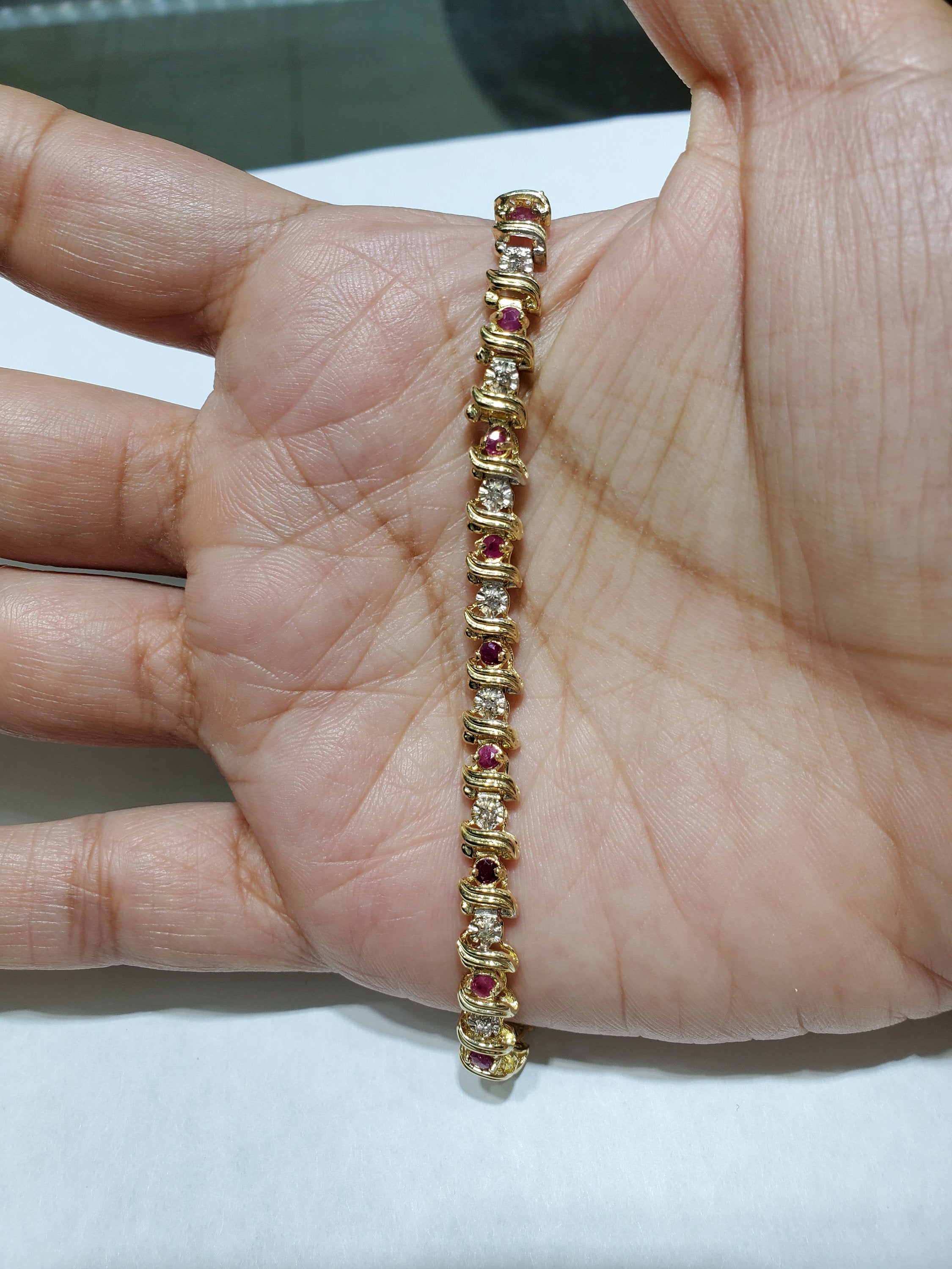 S Style Diamond & Ruby Tennis Bracelet 2.00cttw 14k Yellow Gold