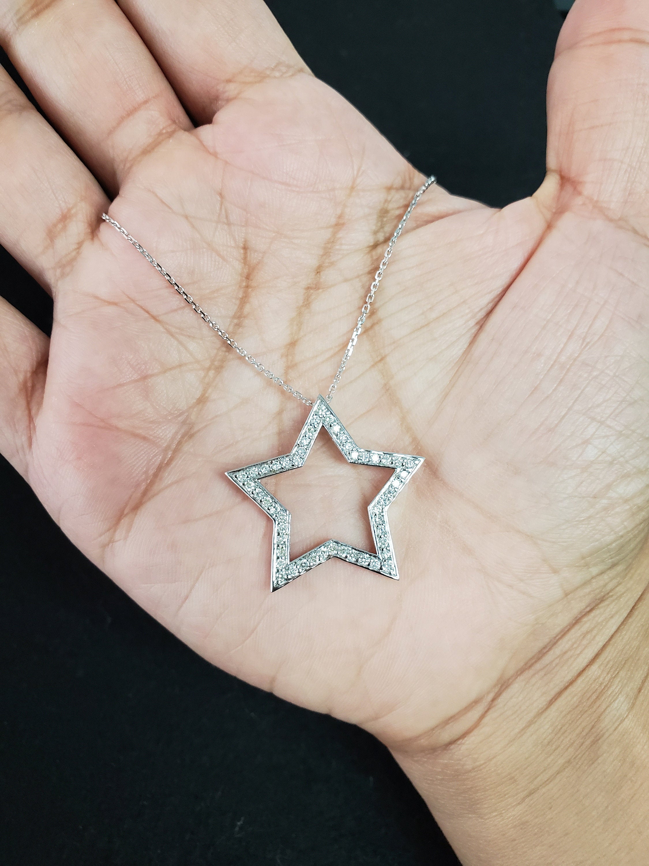 Diamond Star Stencil Cutout Pendnat .60cttw 14k White Gold