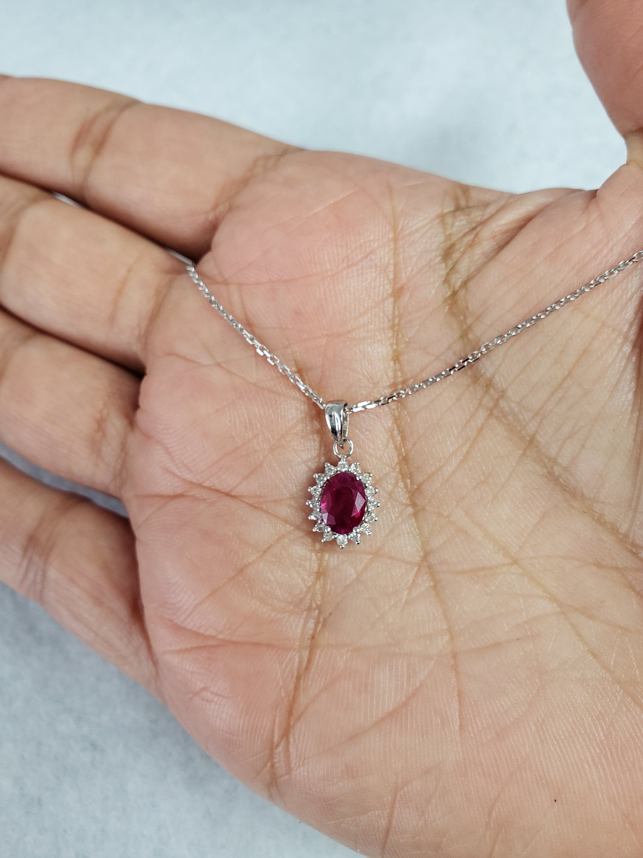 Halo Ruby Diamond Pendant 1.12cttw 14k White Gold