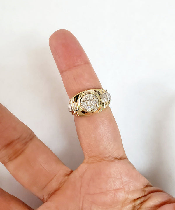 Mens Presidential Rolex Diamond Cluster Ring 14k Two Toned Ring