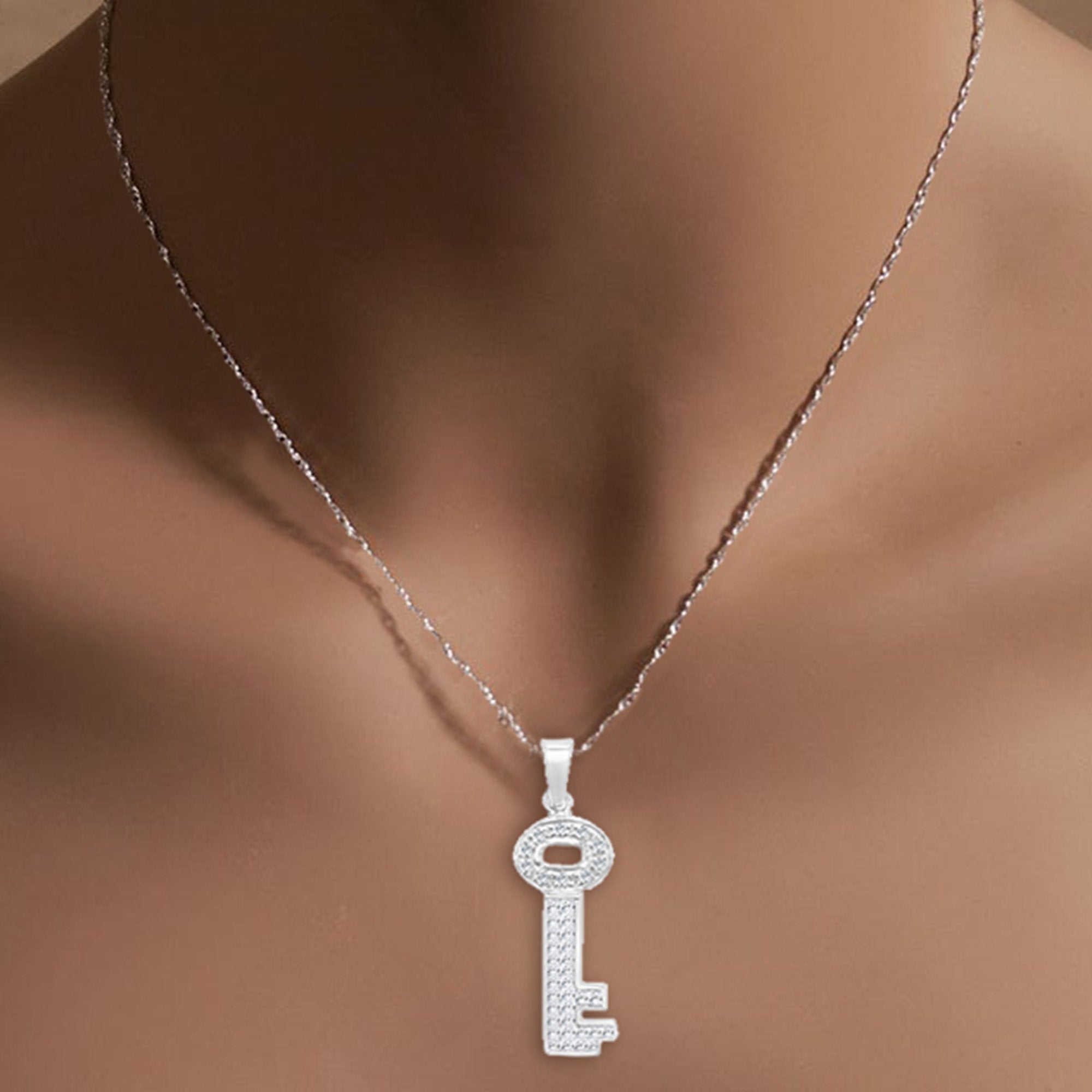 Key To My Heart Diamond Pendant .50cttw 14k White Gold