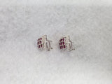 Square Pave Diamond Ruby Earrings 14k White Gold