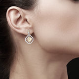 Citrine Quartz Dangling Drop Diamond Earrings 3.63cttw 14k White Gold