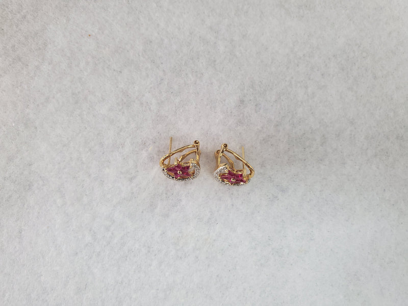 Star & Crescent Moon Ruby Diamond Earrings 1.14cttw 14k Yellow Gold