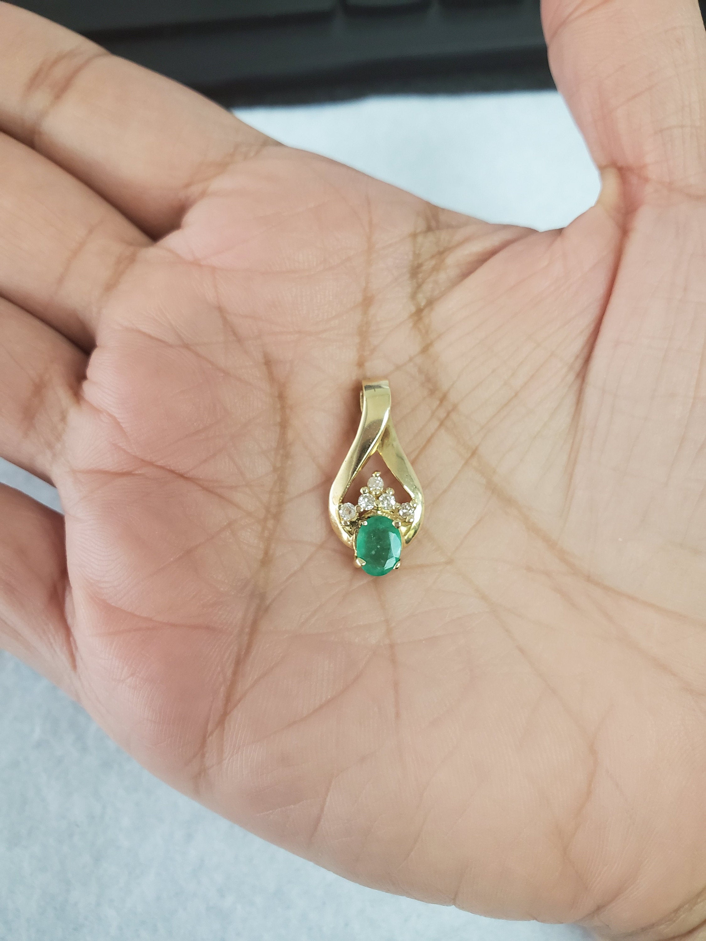 Oval Emerald Diamond Pendant .78cttw 14k Yellow Gold