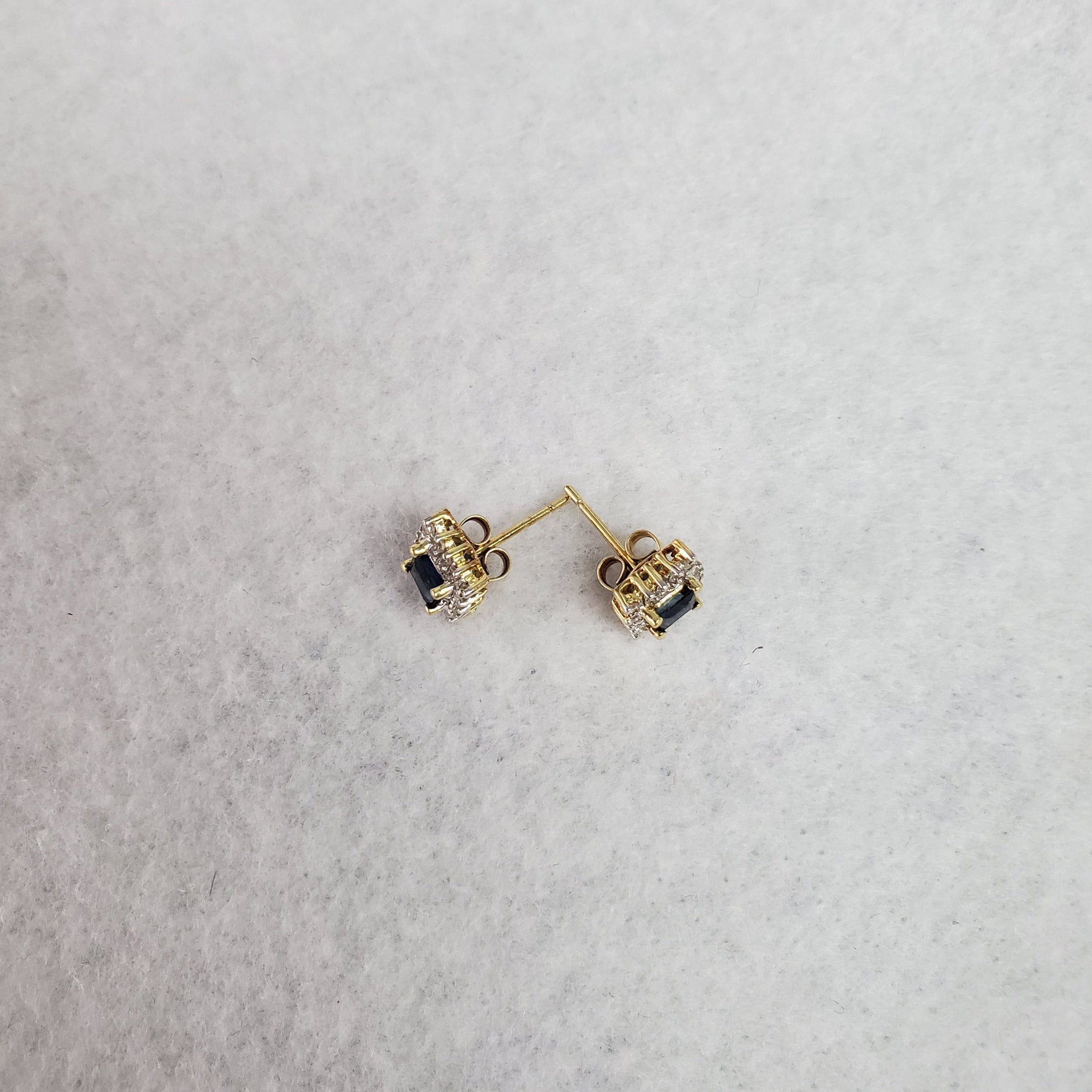 Sapphire Diamond Square Halo Studs - 1.00cttw - 14k Yellow Gold