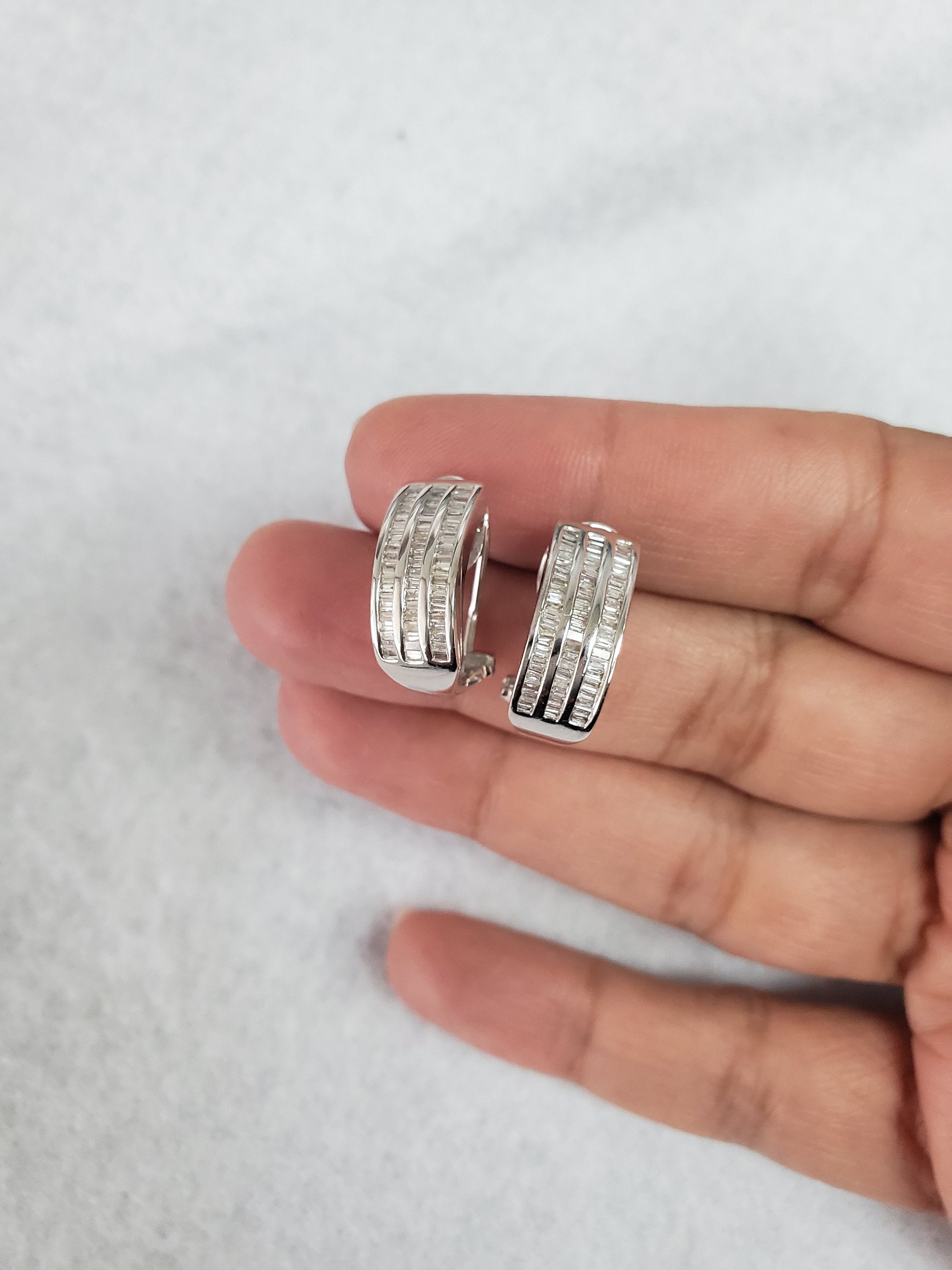 Diamond Baguette Earrings .96cttw 14k White Gold