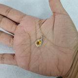 Pear Shaped Dainty Teardrop Citrine Diamond Pendant 1.55cttw 14k White Gold