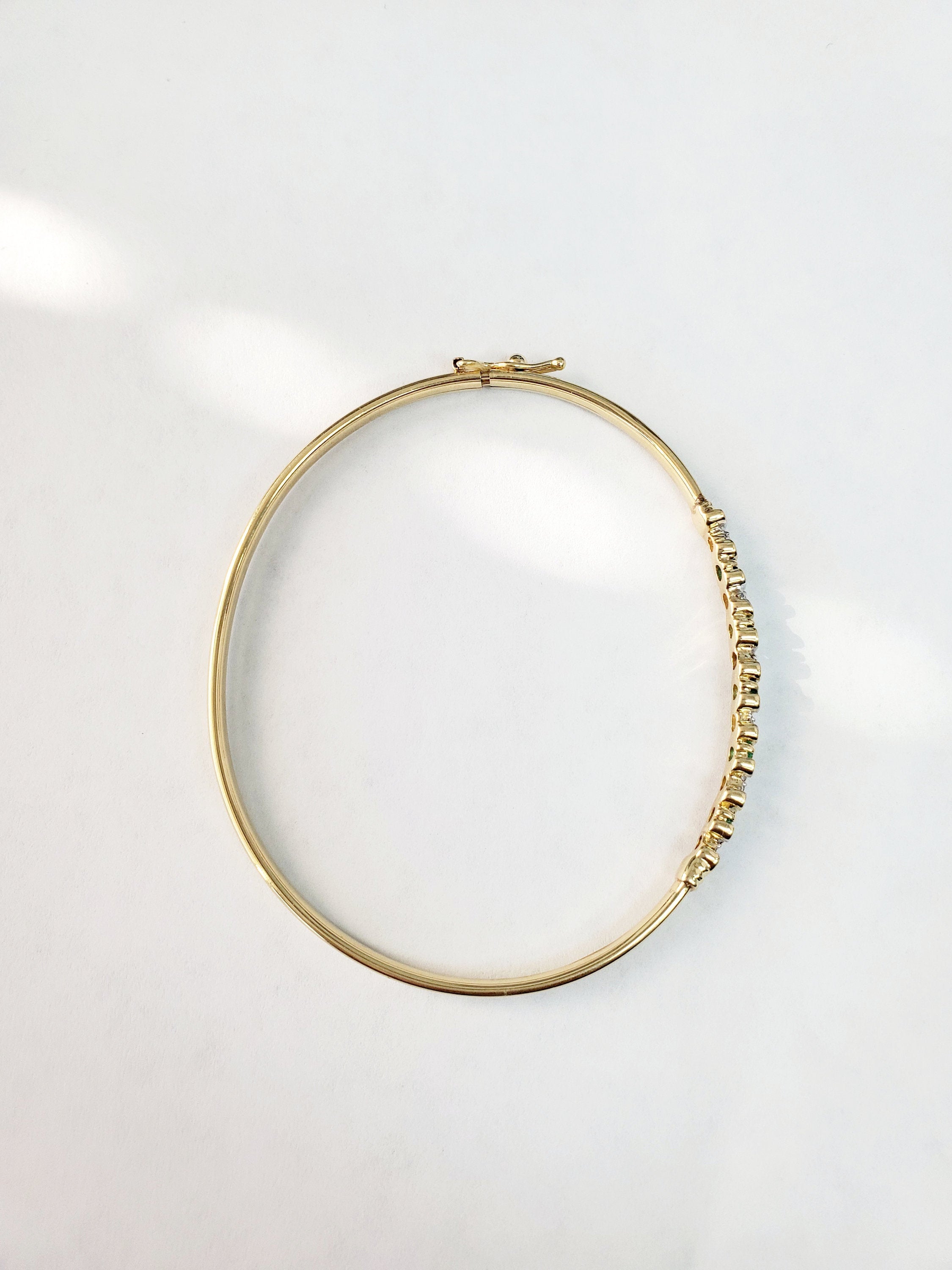 S Style Emerald Diamond Bangle .50cttw 14K Yellow Gold