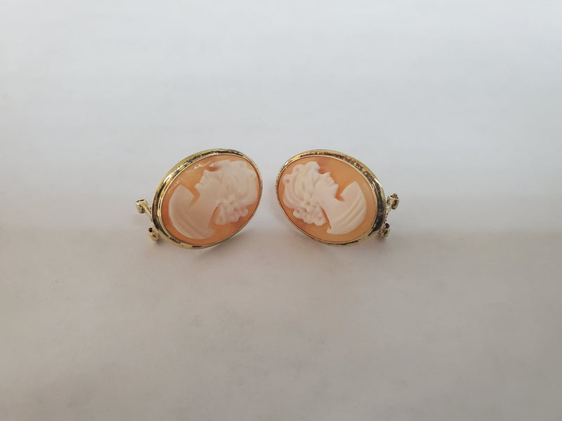 Vintage Pink Cameo Earrings 14k Yellow Gold