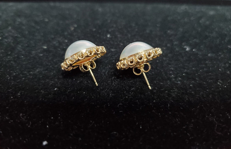 Freshwater Pearl Diamond Halo Earrings .75cttw 14k Yellow Gold