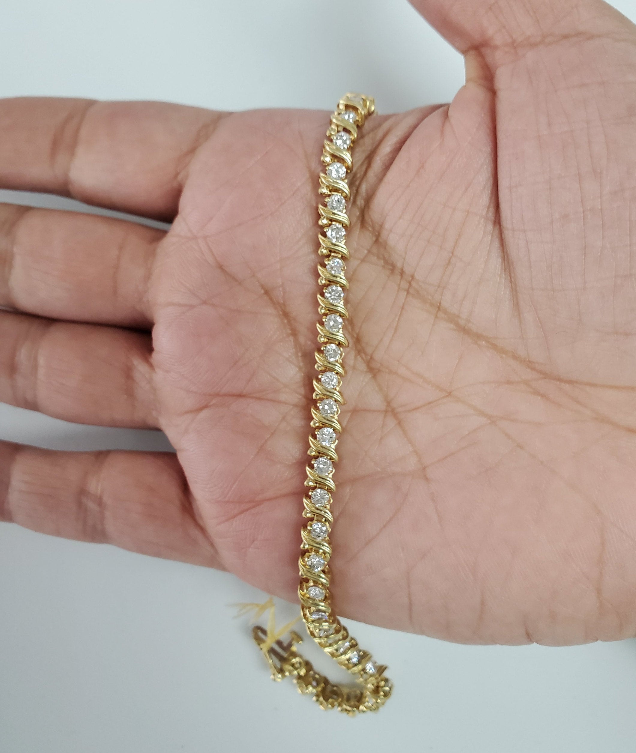 S Style Diamond Tennis Bracelet 3.50cttw 14k Yellow Gold