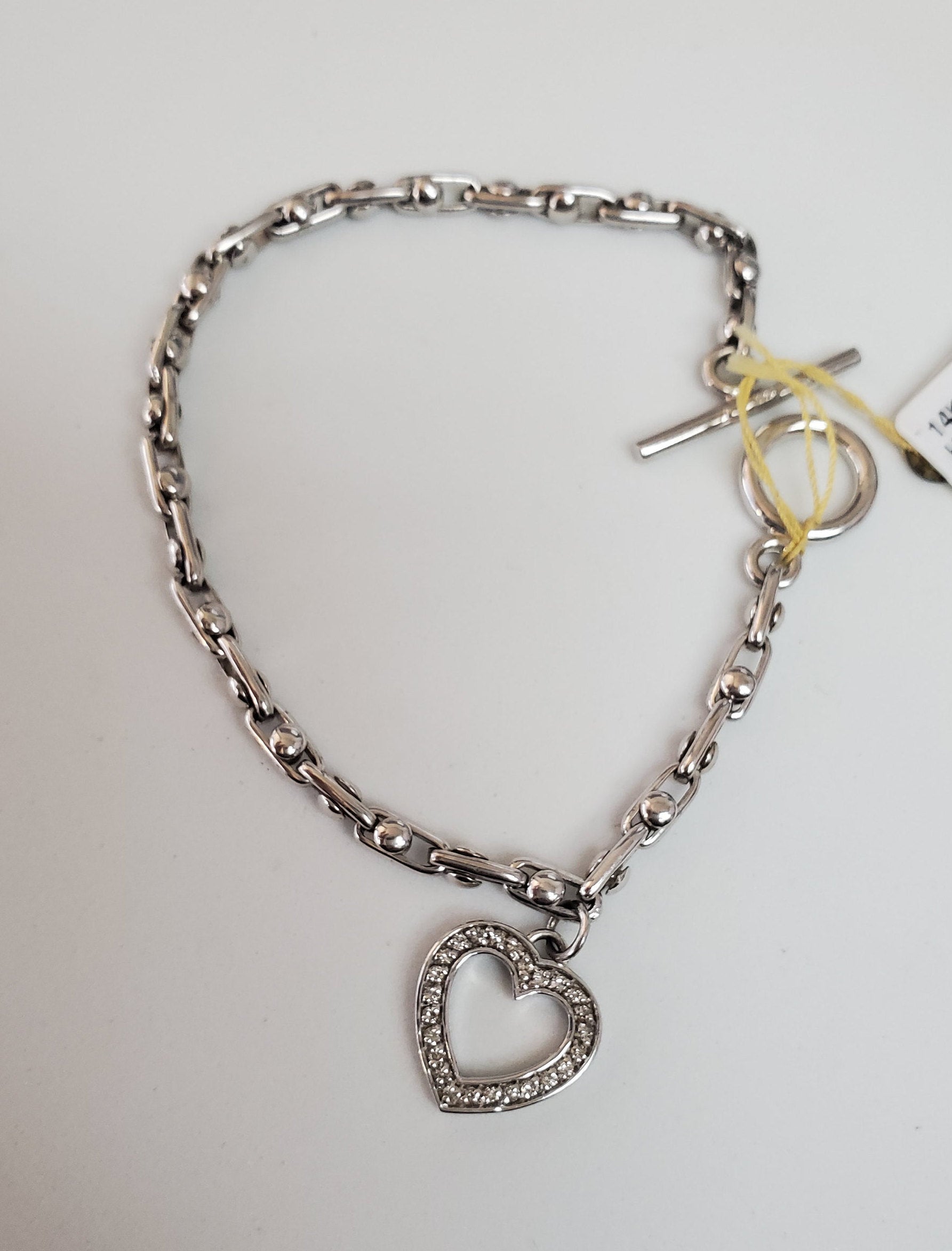 Charm Bracelet with Diamond Heart Charm .50cttw 14k White Gold