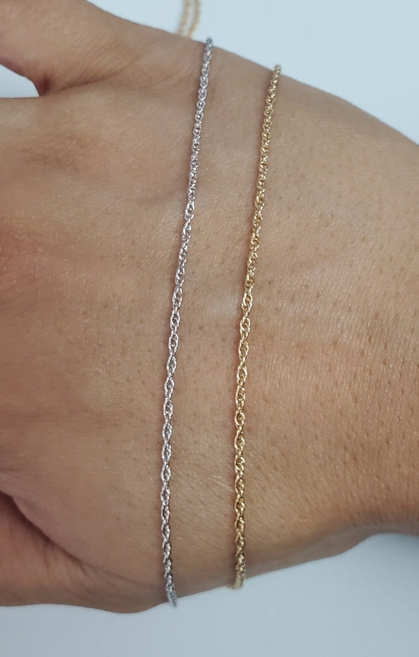 1.4MM 14K Solid Gold Rope Chain Yellow Gold or White Gold