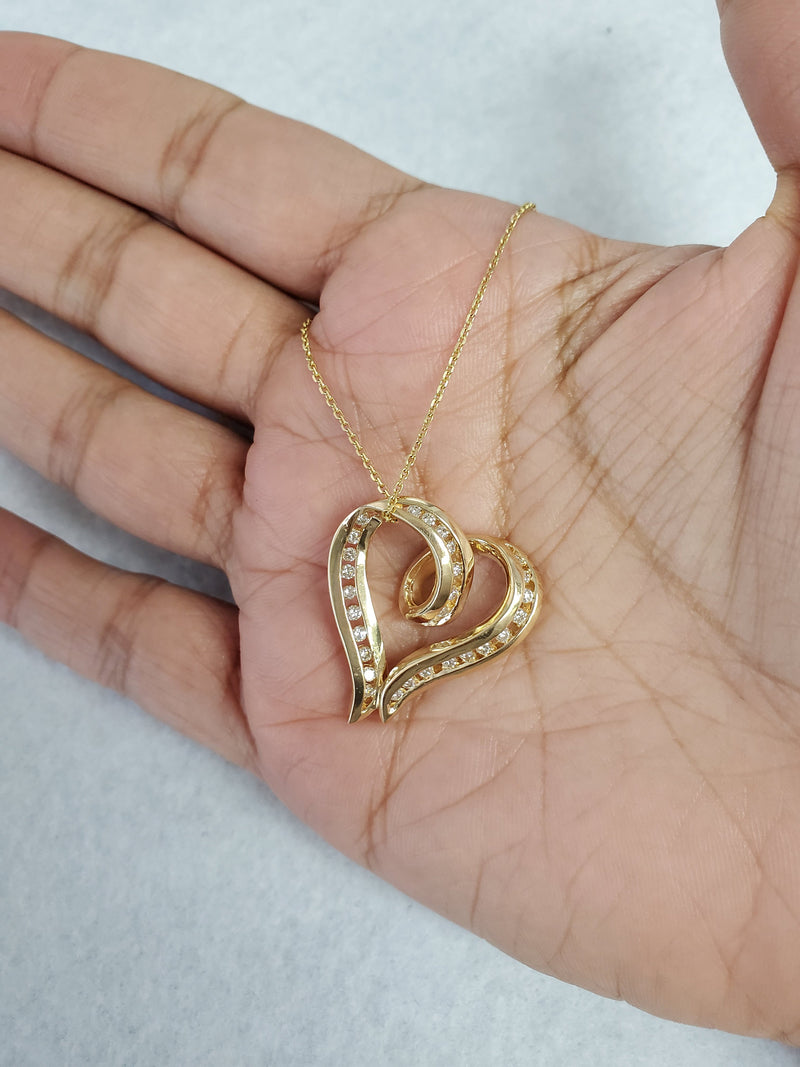 Diamond Floating Heart Pendant .68cttw 14k Yellow Gold