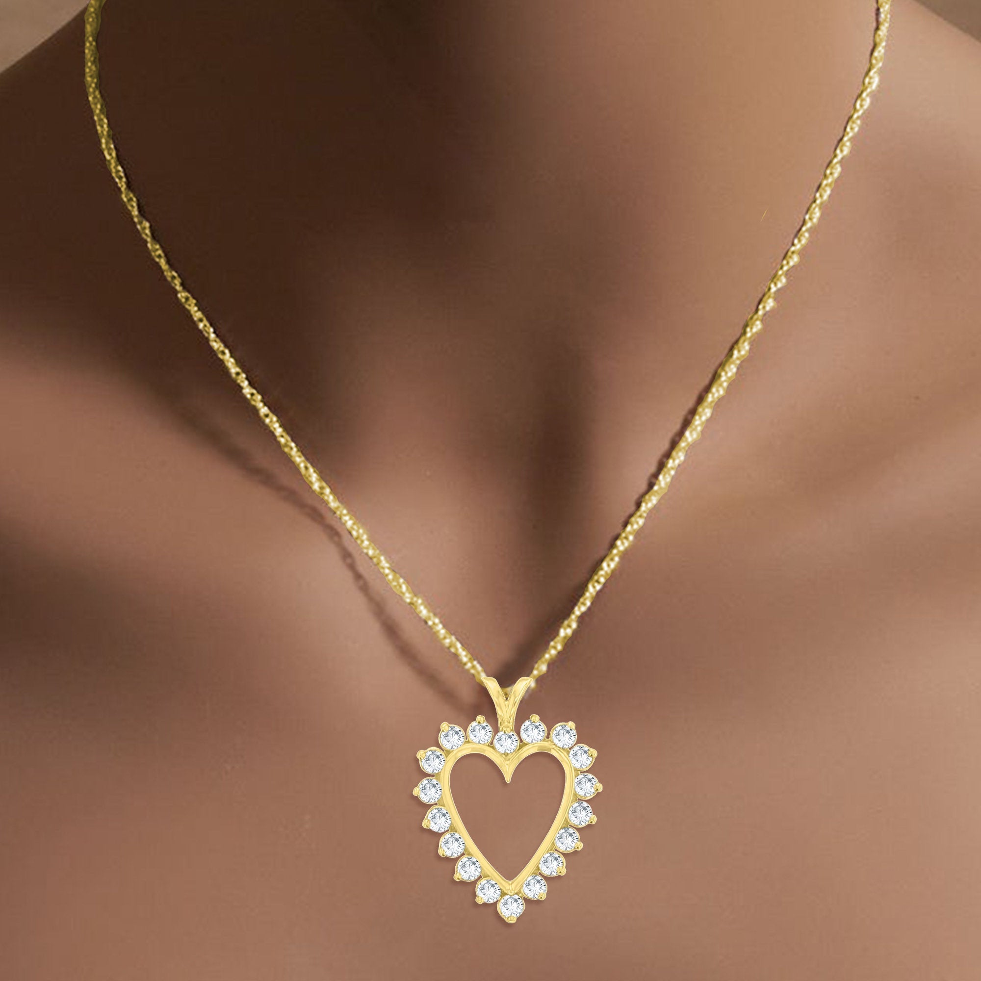 Diamond Cutout Heart Necklace 1.37cttw 14k Yellow Gold