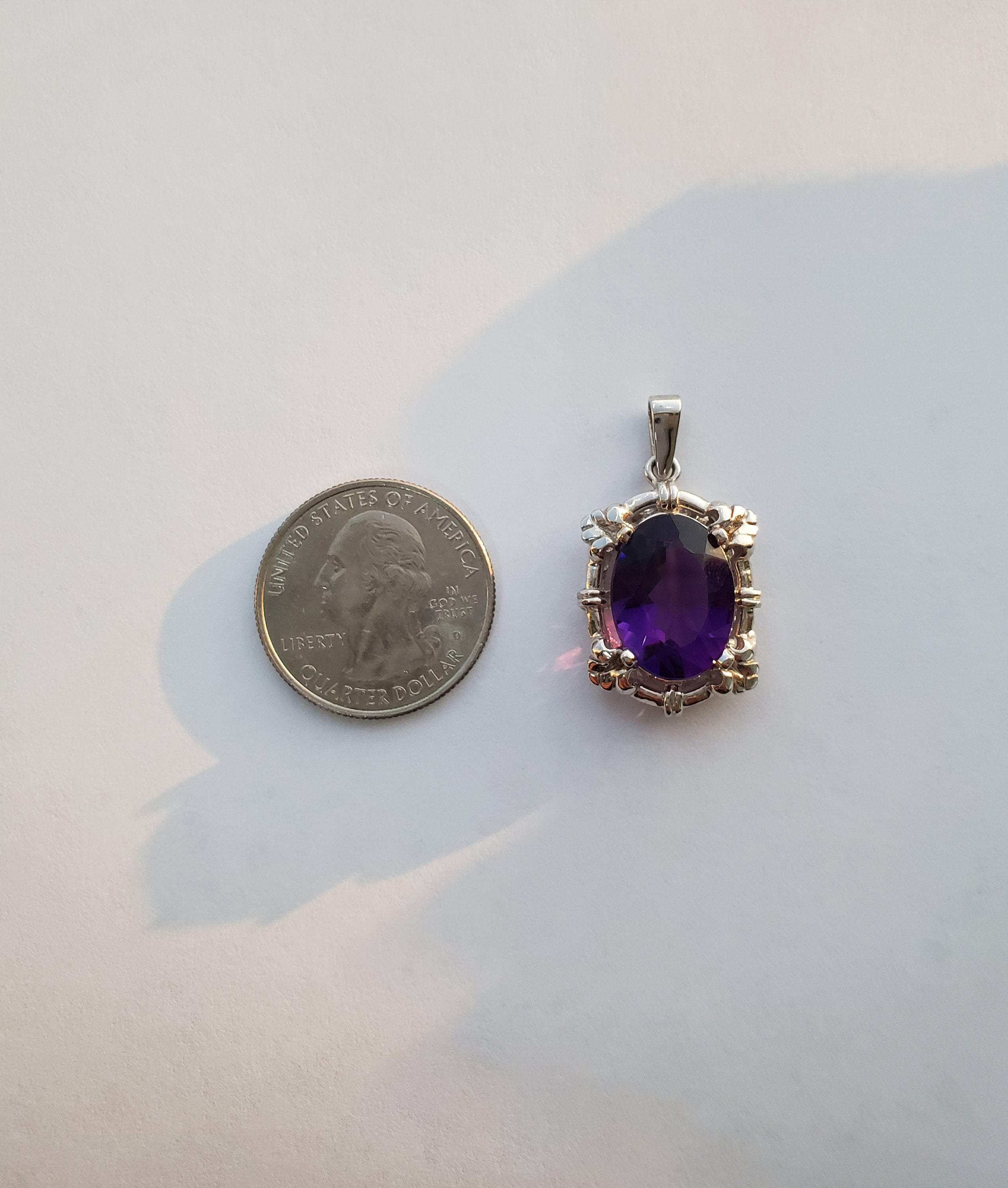 Vintage Amethyst Pendant 7.77cttw 14k White Gold