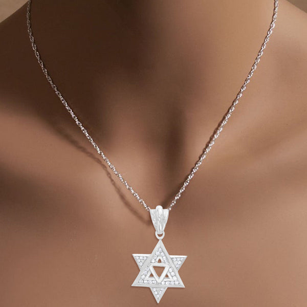 Jewish Star of David Diamond Pendant .56cttw 14k White Gold