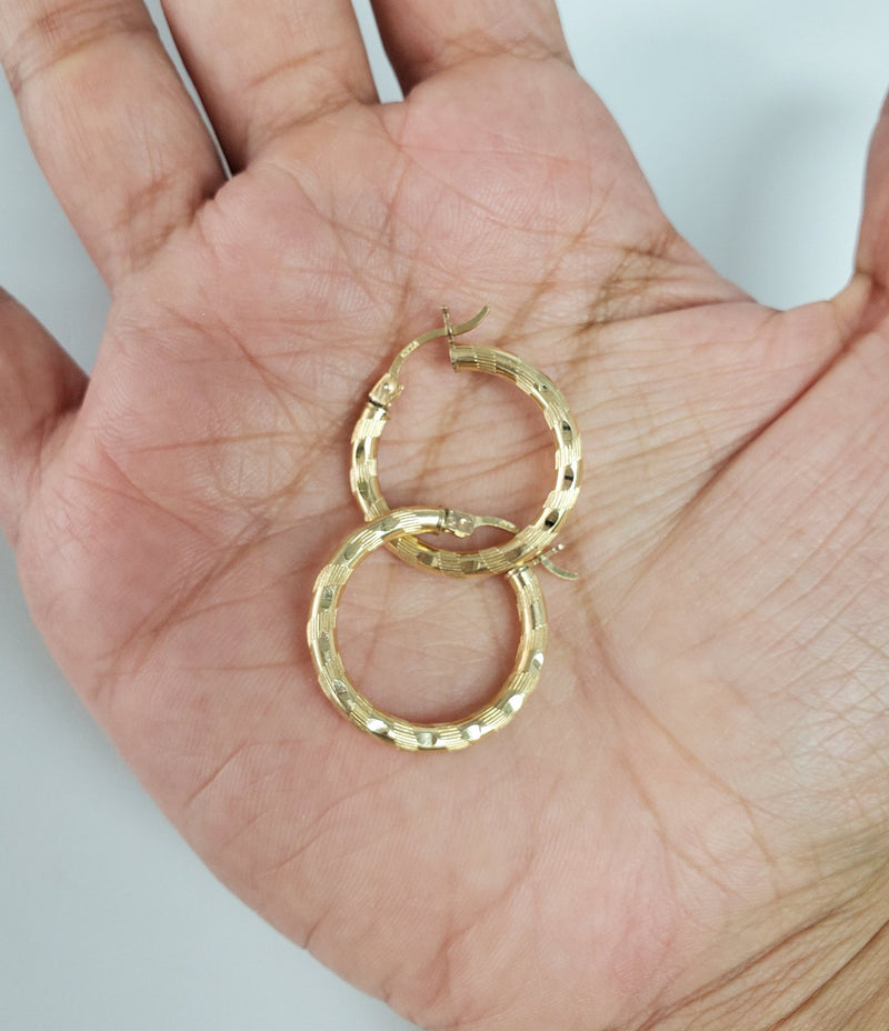 Diamond Cut 14k Yellow Gold Hoop Earrings 24mm, 38mm