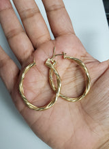 Twisted Diamond Cut Gold Hoops 14k Yellow Gold