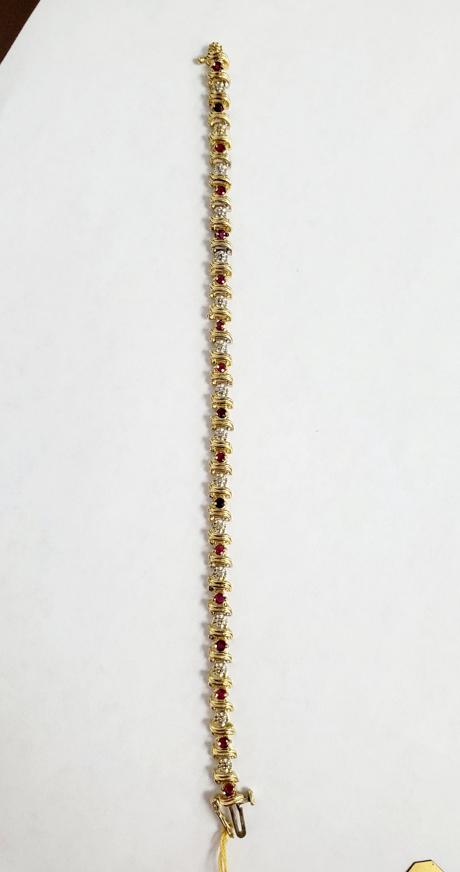 S Style Diamond & Ruby Tennis Bracelet 2.00cttw 14k Yellow Gold