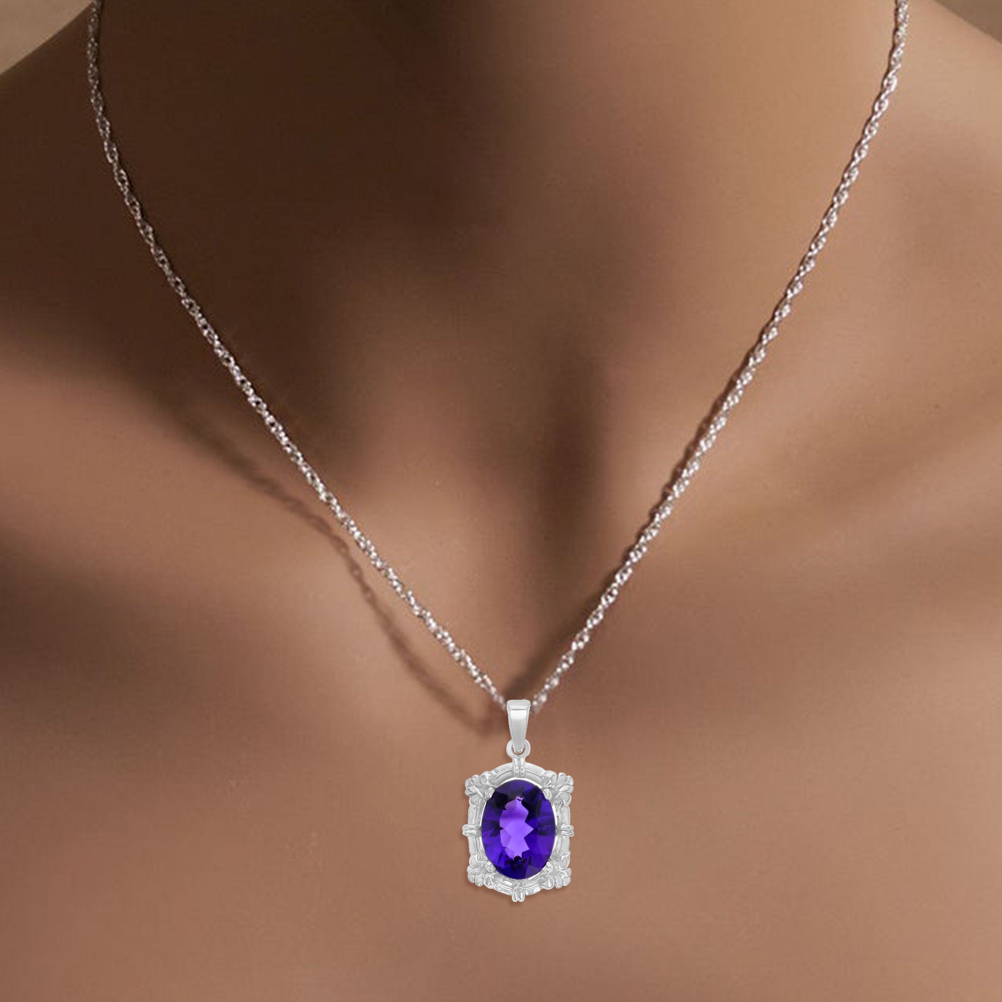 Vintage Amethyst Pendant 7.77cttw 14k White Gold