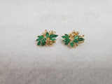 Stunning Cluster Emerald Earrings  14k Yellow Gold