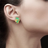 Stunning Cluster Emerald Earrings  14k Yellow Gold