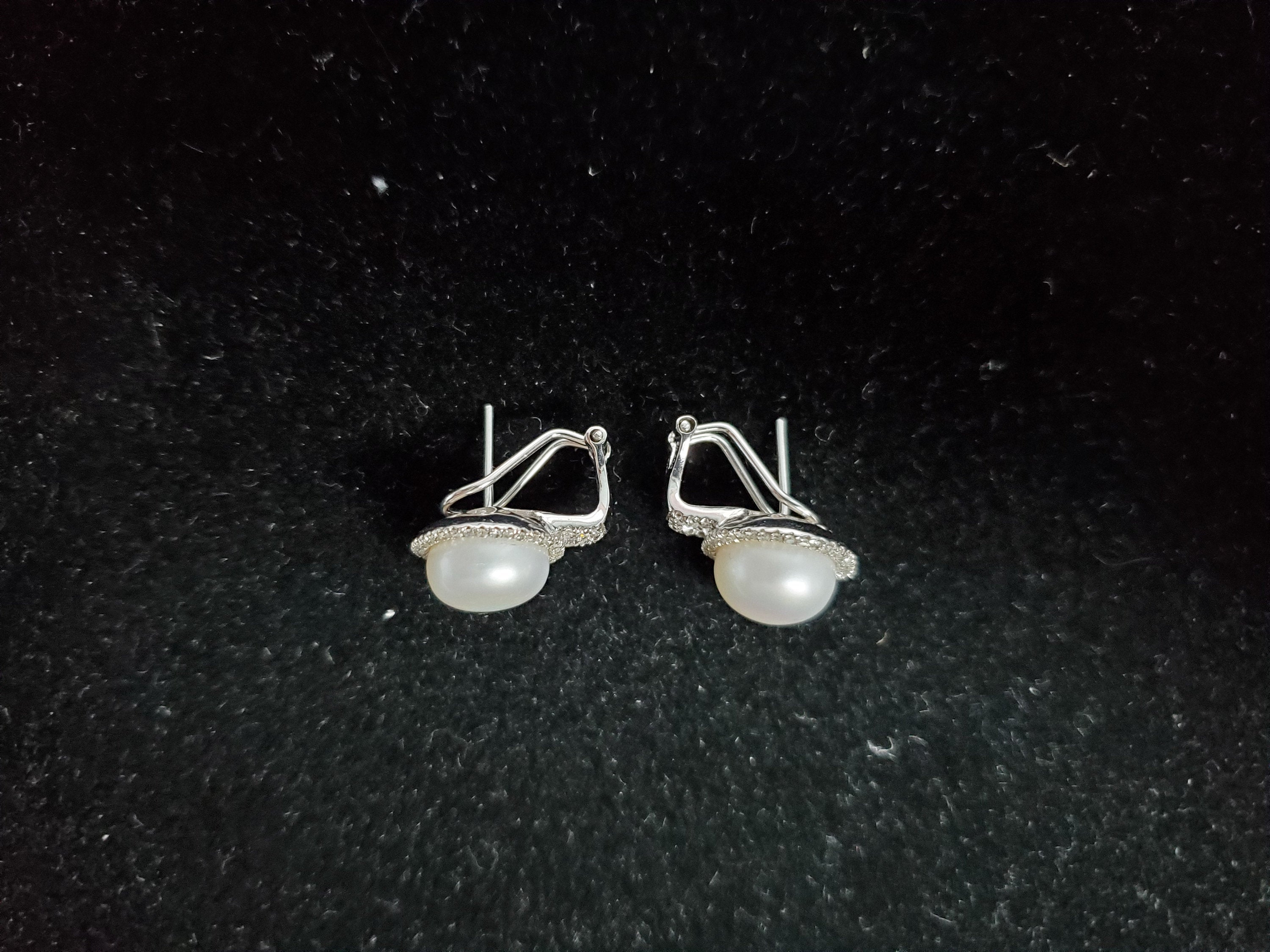 Freshwater Pearl Diamond Halo Earrings .40cttw 14k White Gold