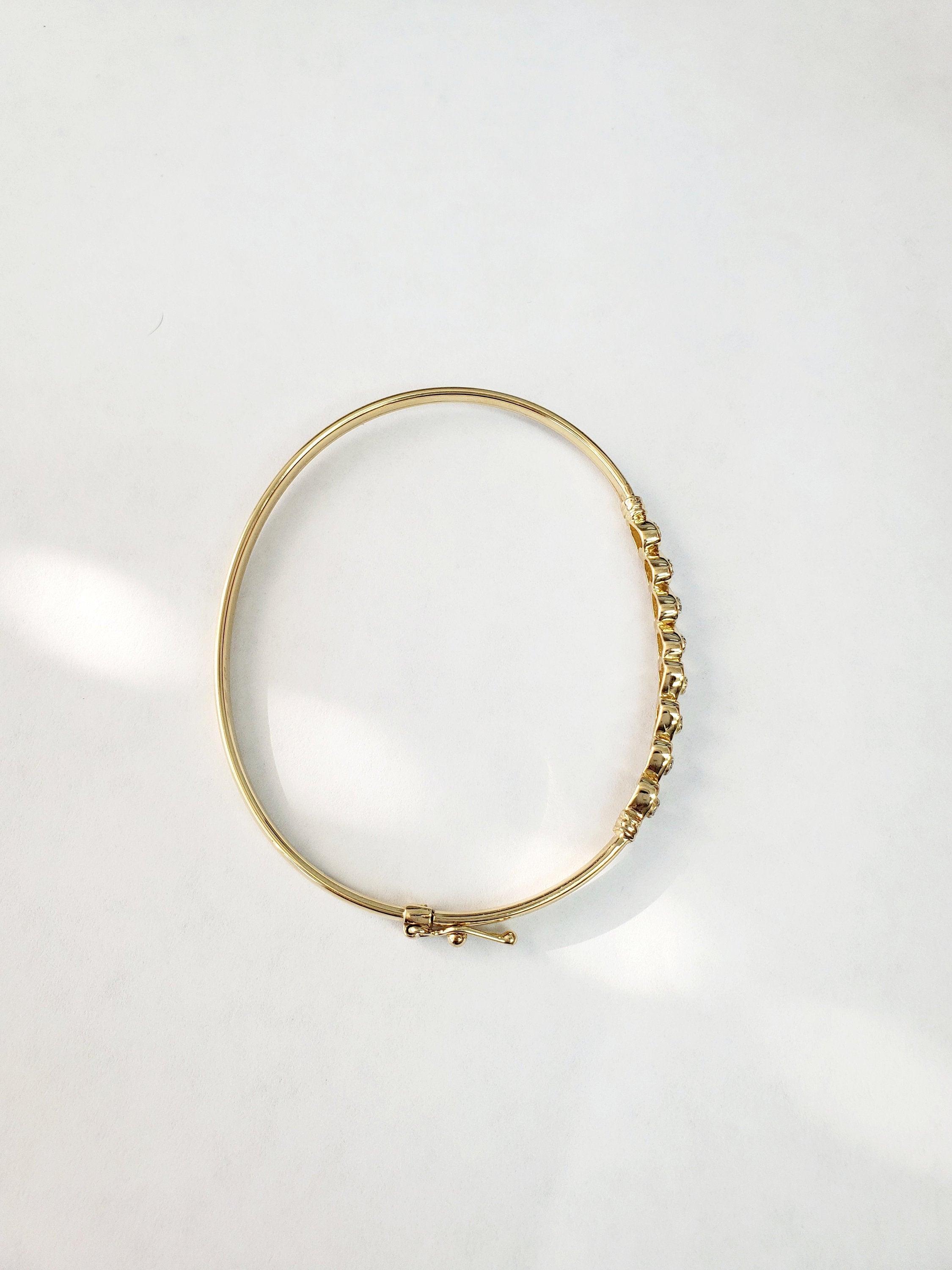 Heart Shaped Diamond Bangle .18cttw Bracelet 14k Yellow Gold