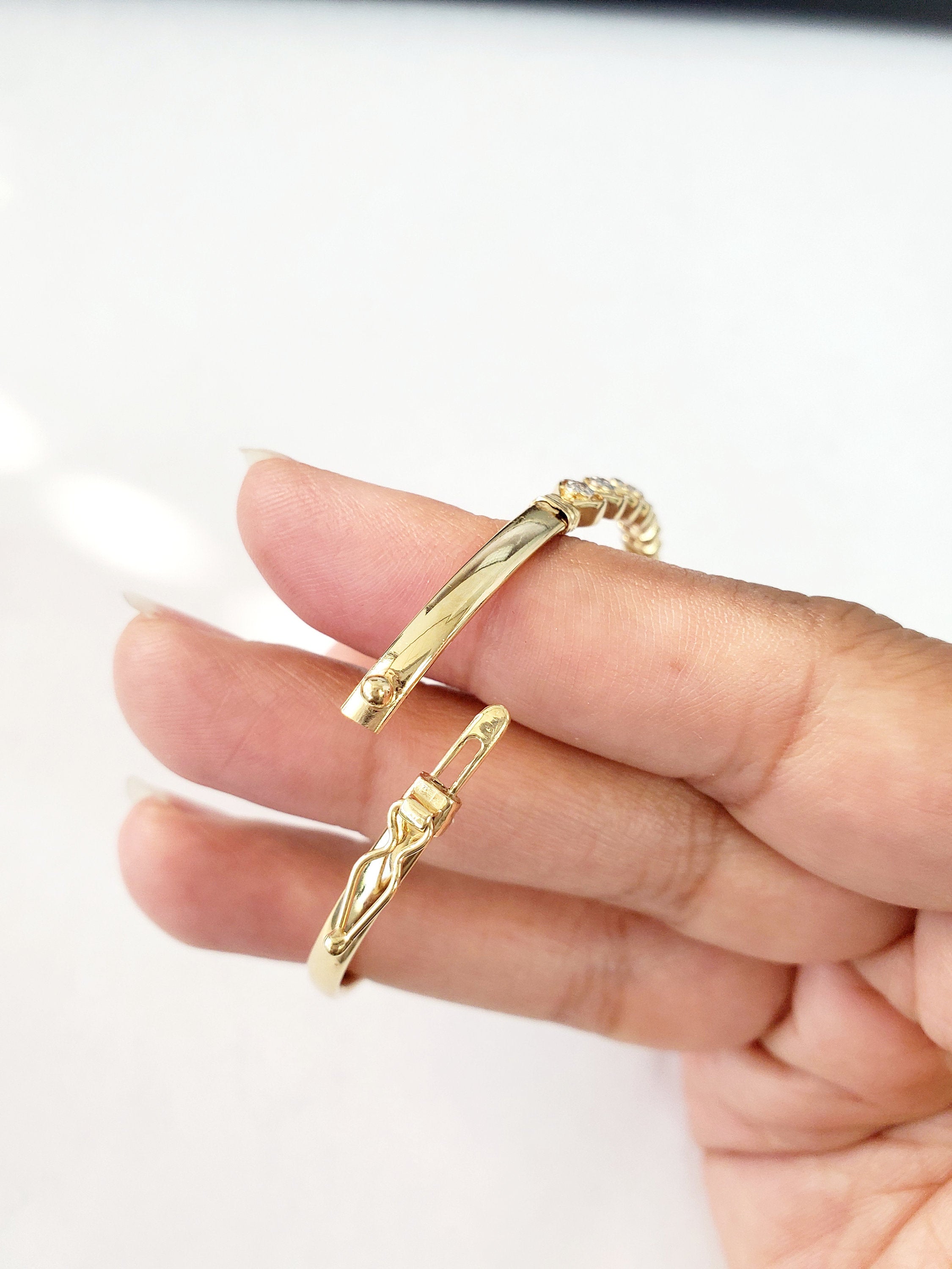 Heart Shaped Diamond Bangle .18cttw Bracelet 14k Yellow Gold