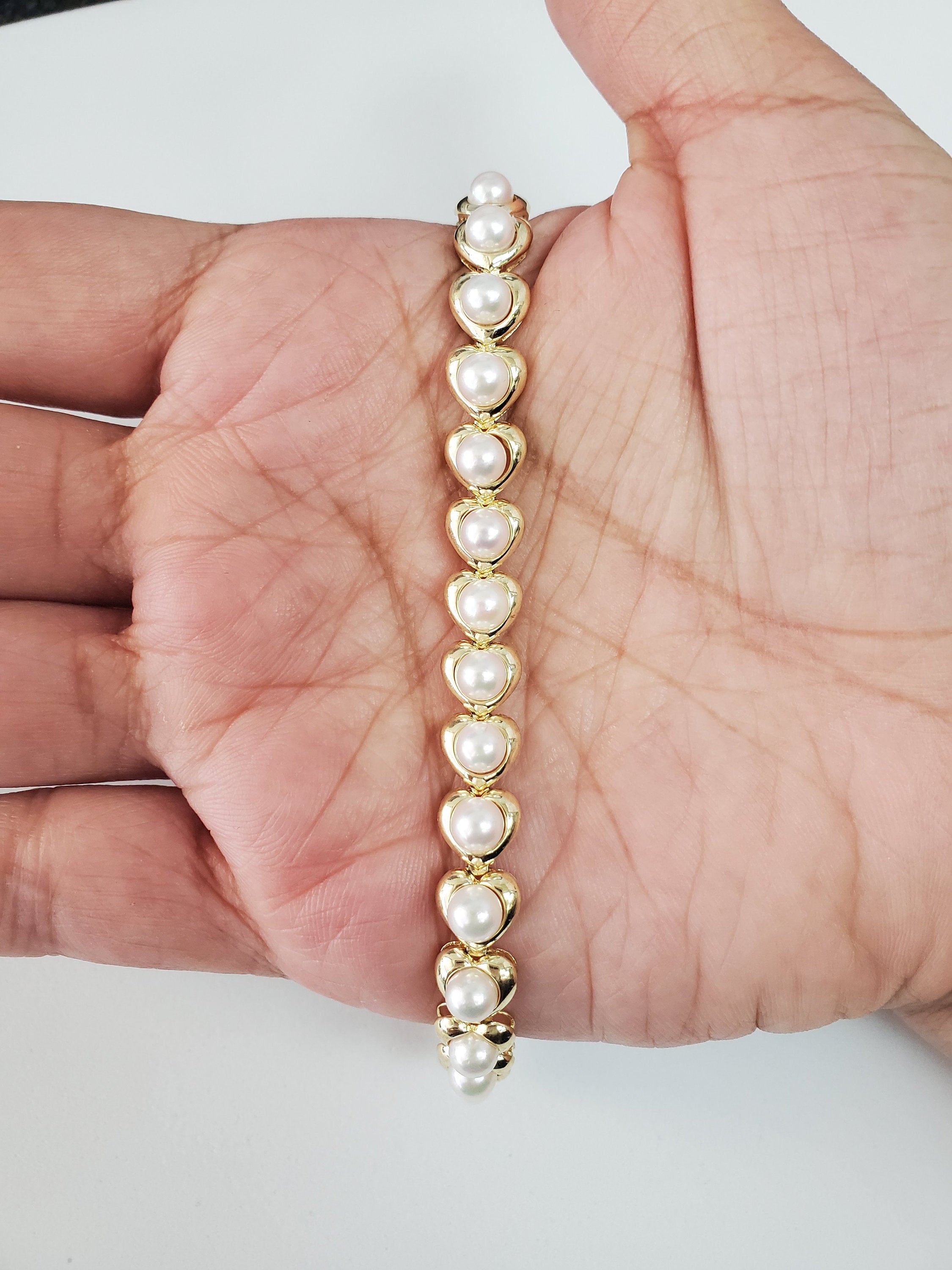 Cultured Pearl Heart Shaped Tennis Bracelet