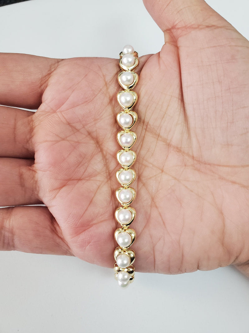 Cultured Pearl Heart Shaped Tennis Bracelet