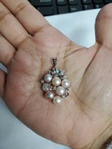 Freshwater Pink Pearl & Diamond Pendant .24cttw 14k White Gold
