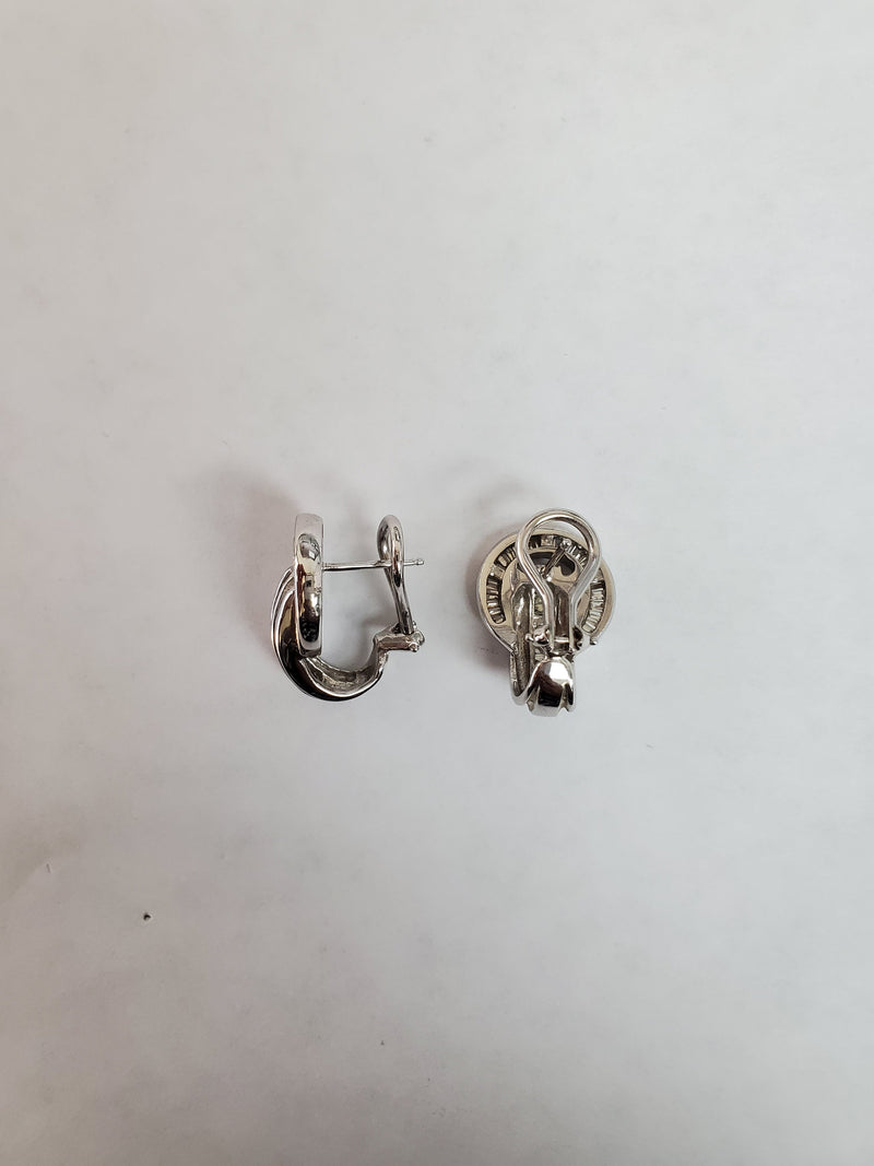 Baguette Knot Diamond Earrings 1.10cttw 14k White Gold